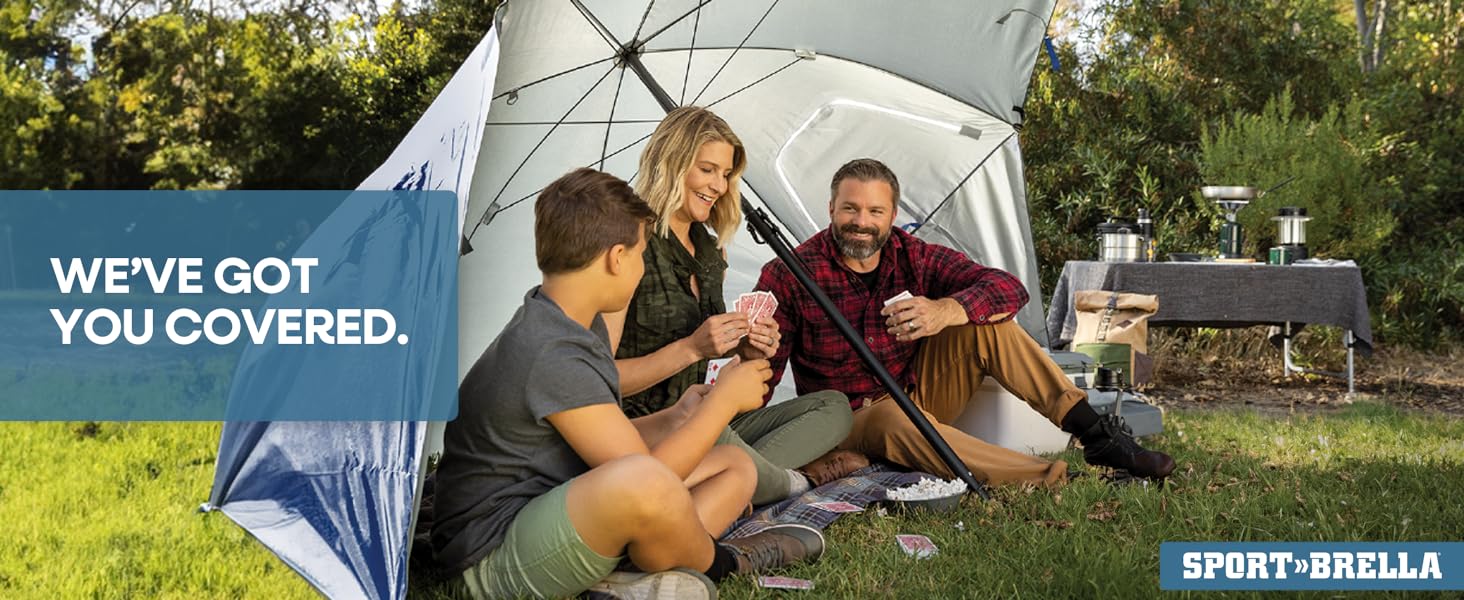 sportbrella, premiere xl, family playing cards under the shade