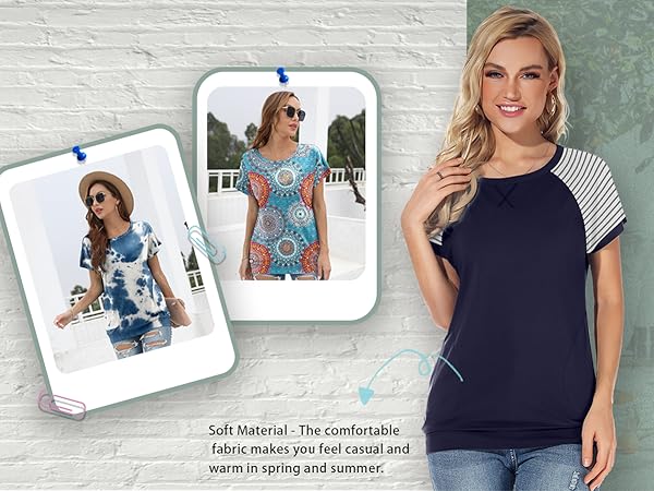 YSYOKOW Womens Summer Casual T Shirts Short Sleeve Tunic