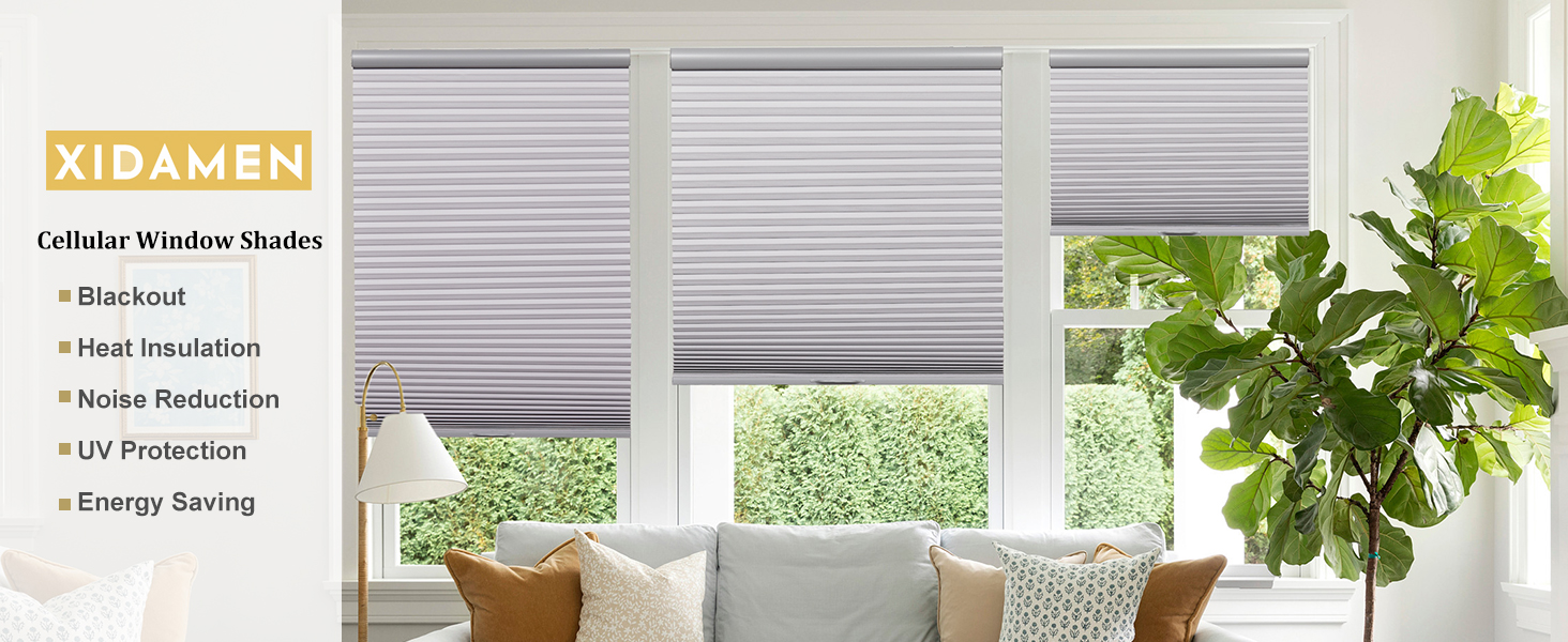 Xidamen Blackout Cellular Shades Cordless Window Blinds for Home, Room Darkening