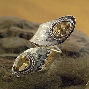 NOVICA Handmade Sterling Silver Wrap Ring with Citrine Gemstone Jewelry women jewelry fashion gifts