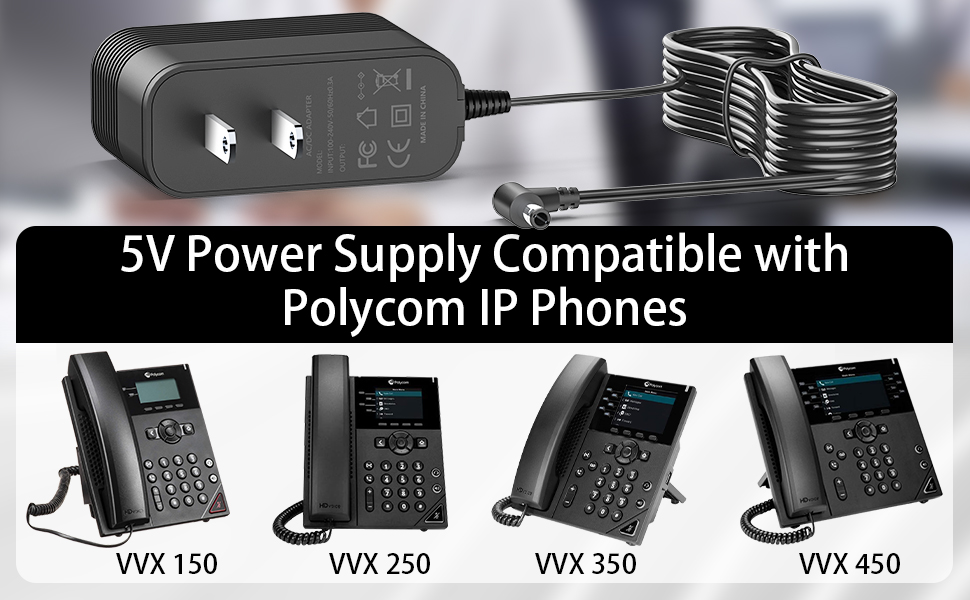 5V Power Supply Adapter for Polycom IP Phones VVX 150