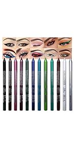 evpct 12Pcs Green Blue White Black Brown Purple Color Gel Glitter Eyeliner