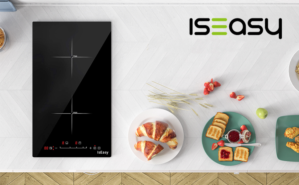IsEasy Electric Induction Hob With Plug-in, Built-in & Portable Cooktop, 2 Zones 30cm 3000W 10 induction hob