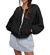 Lumister Womens Cropped Jean Jacket Oversized Zipped Long Sleeves Demin Jacket