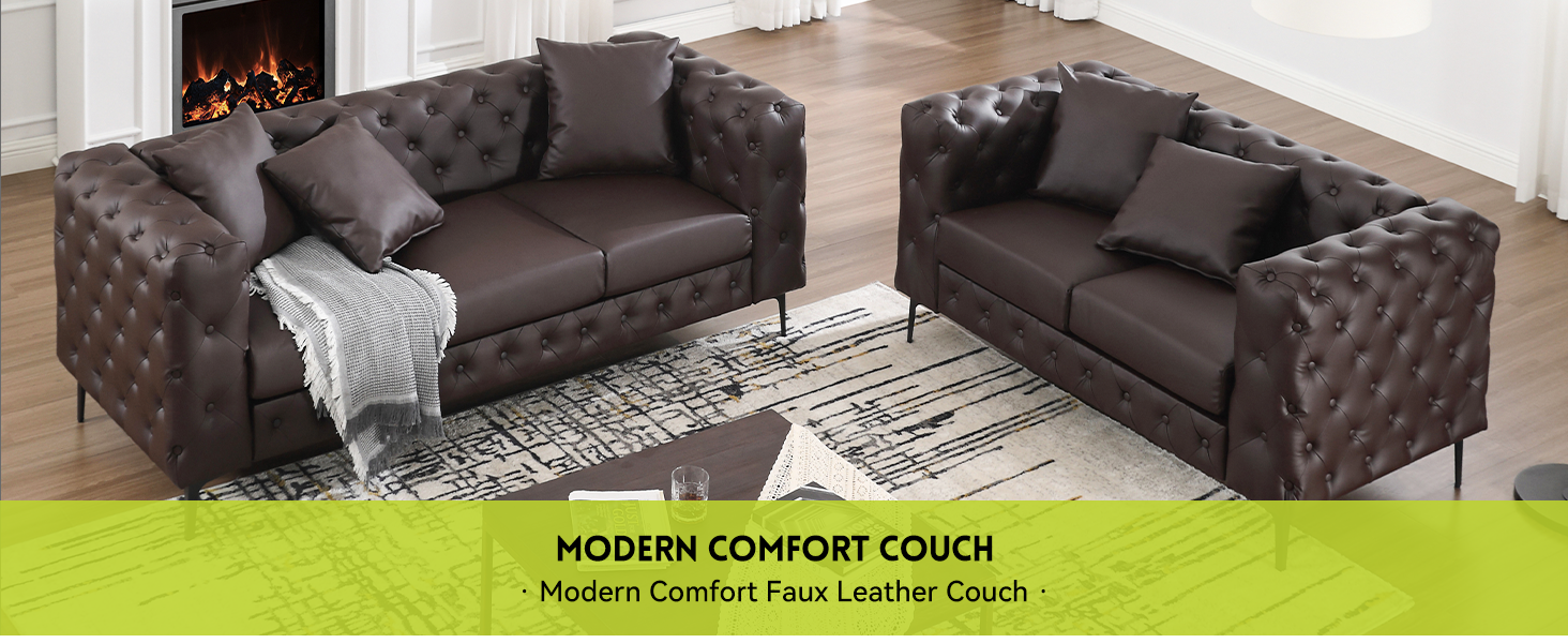 Morden Fort Faux Leather Tufted Sofa Loveseat and Chair 3