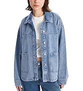 Hixiaohe Jean Jackets for Women Trendy Button Up Denim Shirt Jacket Oversized Long Sleeve Coat Fa...