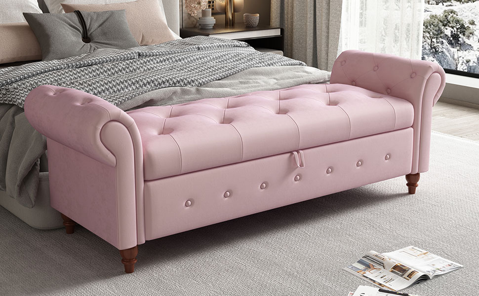 GNIXUU End of Bed Storage Bench, Velvet Ottoman Bench