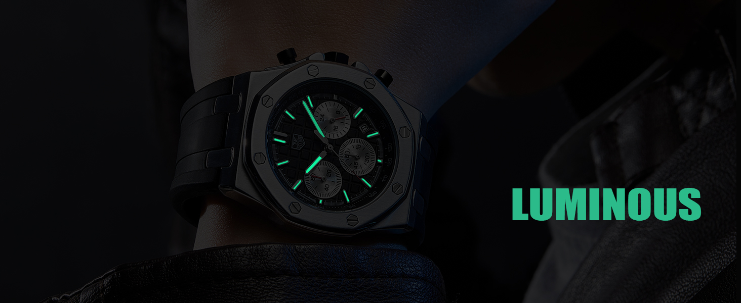 Mens Watch Waterproof Multifunction Chronograph Sports Watch for Men with Rubber Strap