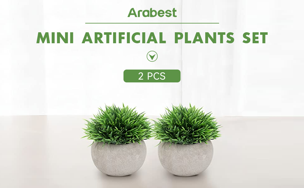 Arabest Mini Artificial Plants Set, 2 Pcs Small Fake Plants for Office