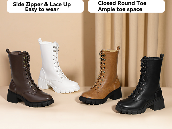Amazon.com | IDIFU Tan Platform Combat Mid Calf Lace Up