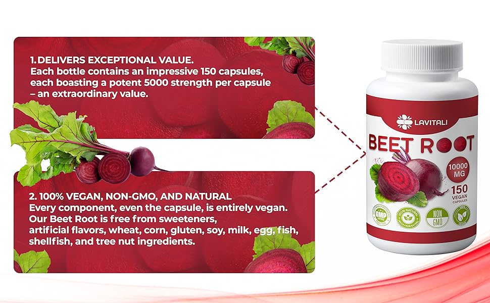 LaVitali 150 Beet Root Extract Capsules, 1000mg per Serving