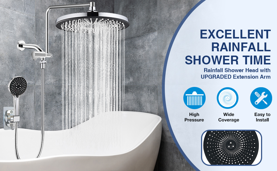 UPGRADED 10" Rain Shower Head with 6 Settings High Pressure Handheld