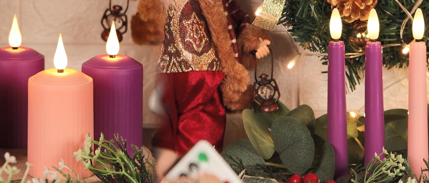 FREEPOWER Flameless Advent Candles Set of 4 Battery