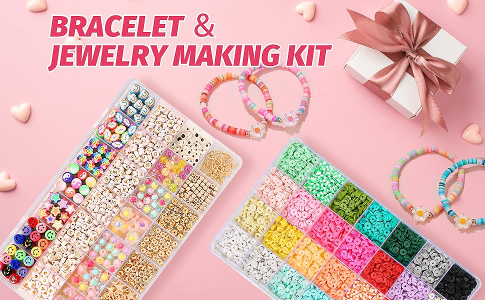 YFKJEU 9400pcs Clay Beads, 28 Colors Clay Beads Bracelet Making Kit 6mm Clay Bracelet Beads