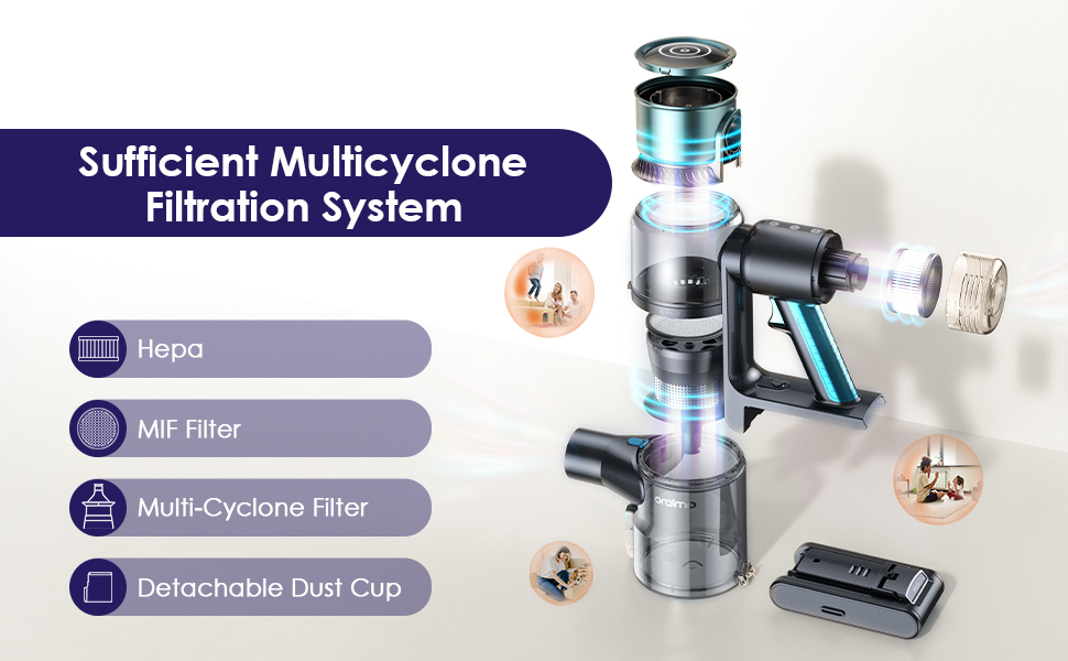 Oraimo Cordless Vacuums, 27000pa Stick Vacuum Cleaner Cordless