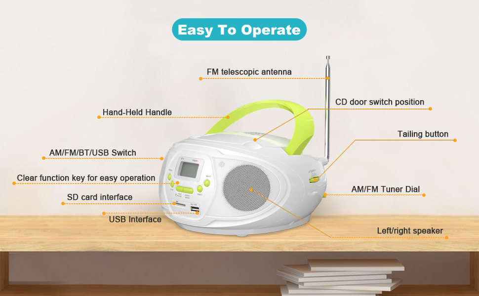 Amazon.com: YOWGULF CD Player Portable Boombox Bluetooth Speaker with ...