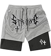 QJQ Men's 2 in 1 Goth Graphic Drawstring Elastic Waist Shorts Summer Casual Workout Athletic Gym ...