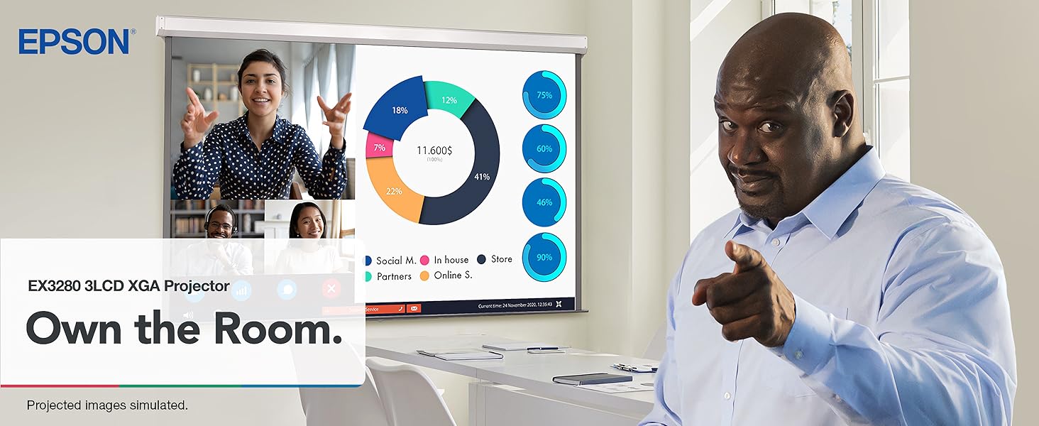 Epson EX3280 3Chip 3LCD XGA Projector, 3,600 Lumens Colour Brightness