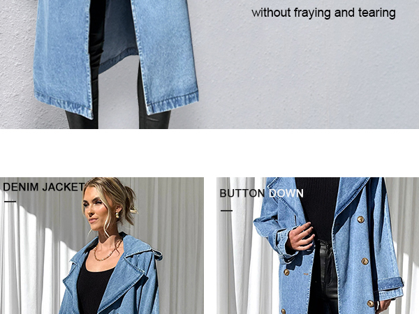 Fazortev Women's Long Double Breasted Denim Jacket Oversized