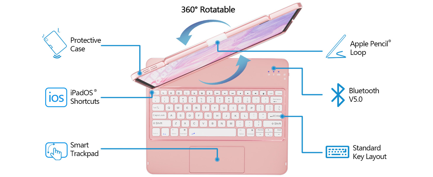 iPad Pro 12.9inch Case with Keyboard, Touch Trackpad