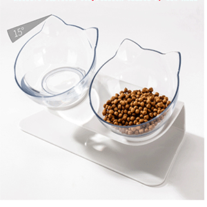 Double Cat Bowl with Raised Stand, Cat Bowl Pet Food Feeder,15° Tilted Anti-Slip Transparent Cat Food and Water Bowl, Protect Pets Cervical Vertebra, Detachable Pet Bowl for Cats and Dogs 21 3