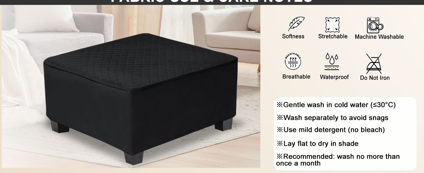 black ottoman cover square care instruction