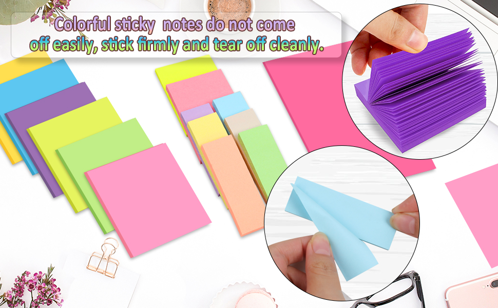 15 Pack Sticky Notes, 4 Sizes Colorful Sticky Note Pads