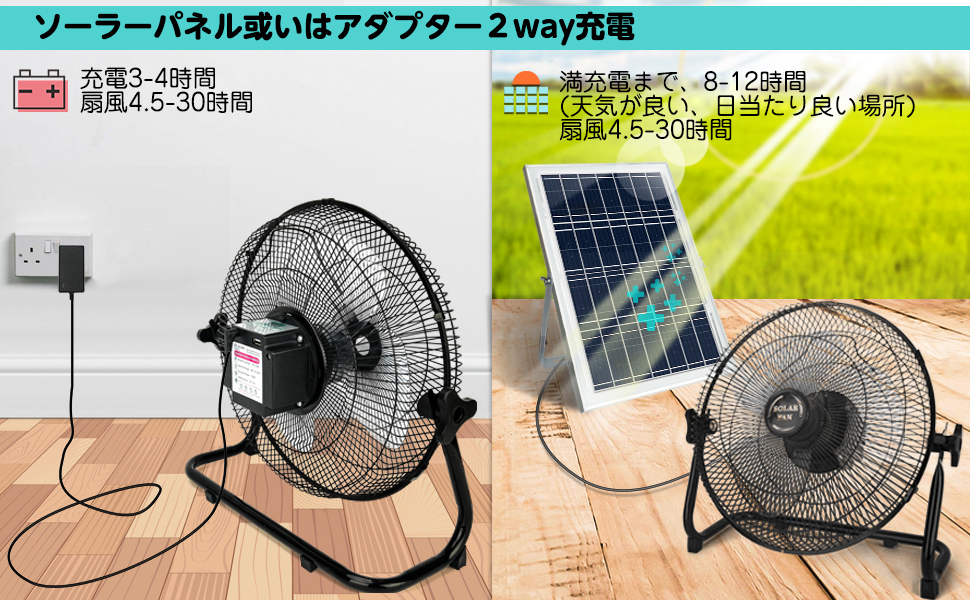 Amazon | ソーラー 充電式 扇風機 静音 キャンプ DCモーター