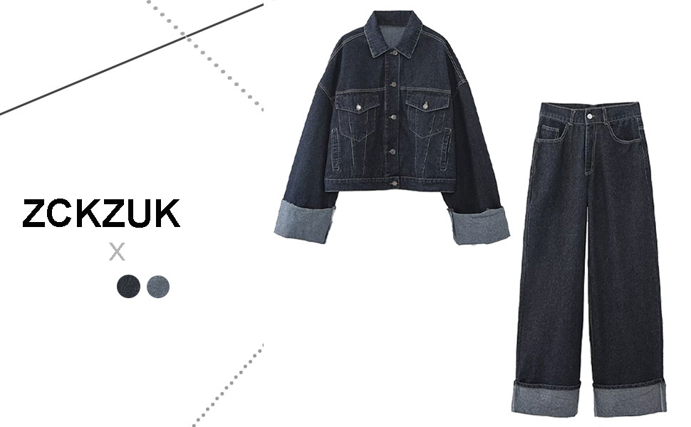 Amazon.com: ZCKZUK Women's Denim Jacket and Curled Leg Jeans