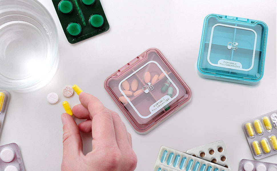 Pill Boxes Organiser Small Pill Case BPA Free Four Compartments