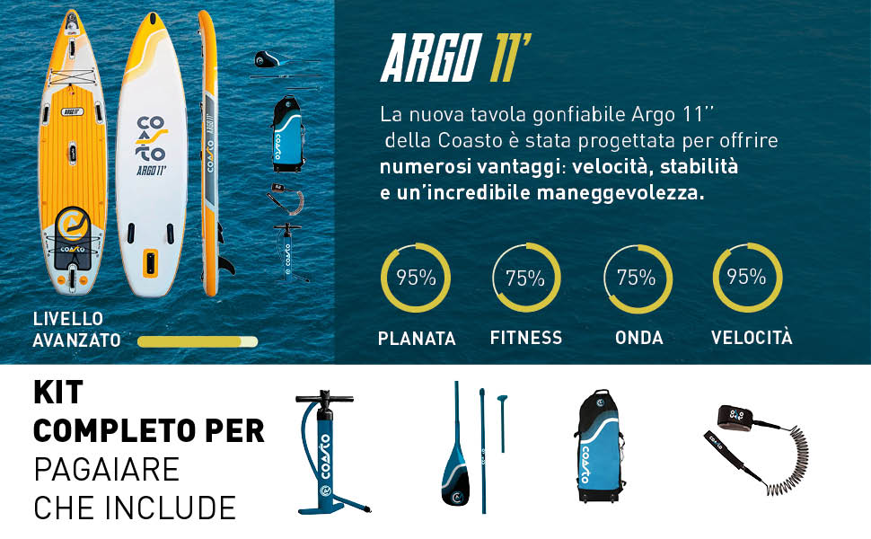 Coasto Argo, Tavola SUP Unisex Adulto, Giallo, 11' : Amazon