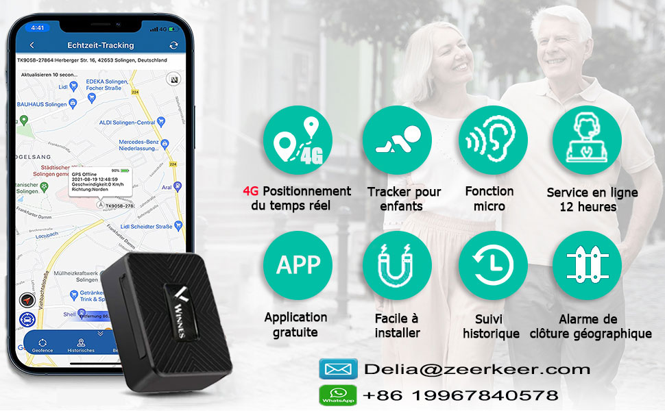 4G Traceur GPS Mini Petit Mais Puissant GPS Tracker pour Enfant/Elder/Voiture/Portefeuille