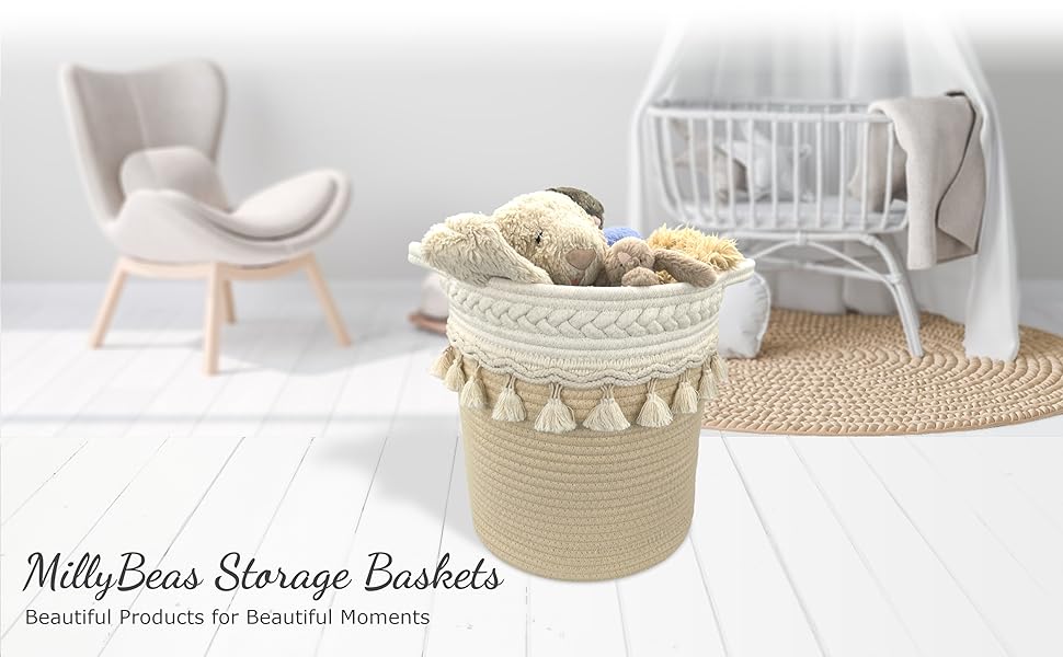 MillyBeas Boho Storage Basket with Tassel Stylish Nursery Toy and