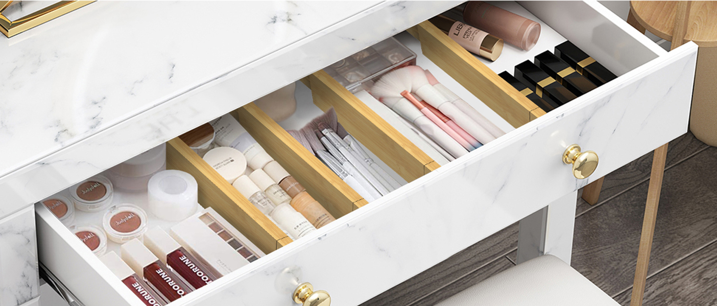 Ryqtop Adjustable Bamboo Drawer Dividers Organizers