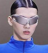 FEISEDY Futuristic Sunglasses, Fashion Alien Y2K Wrap Around for Women Men B4135