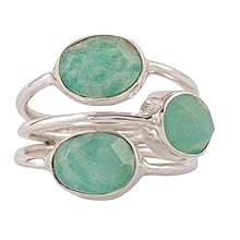 Amazonite Solid 925 Sterling Silver Handmade 3 Stone Ring