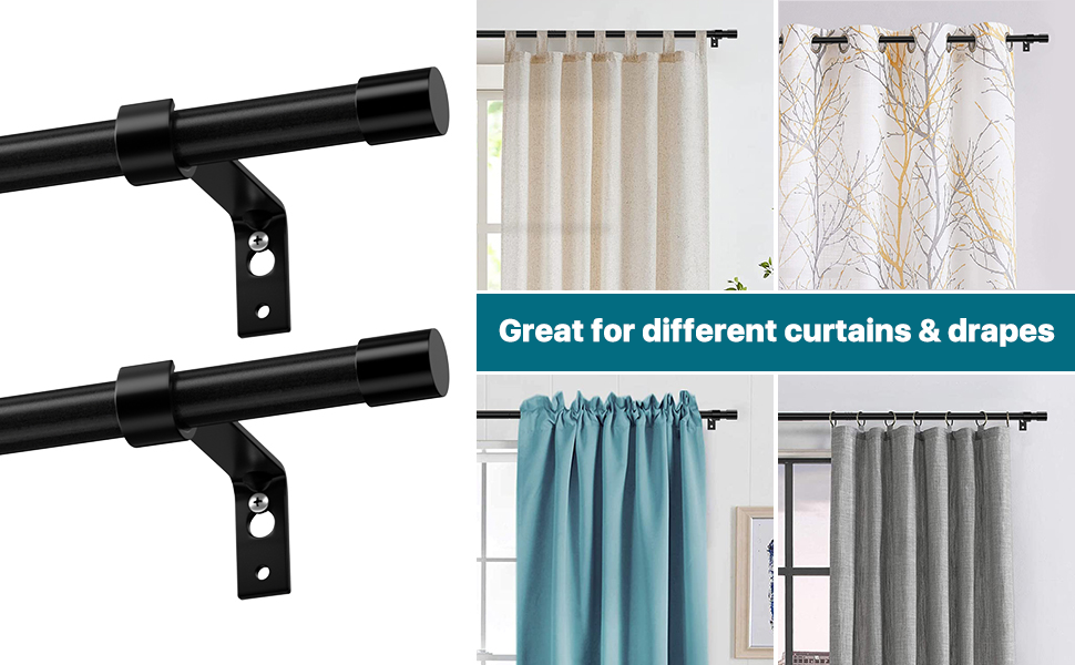 Curtain Rods Set of 2,Black Curtain Rod for Windows 40 to