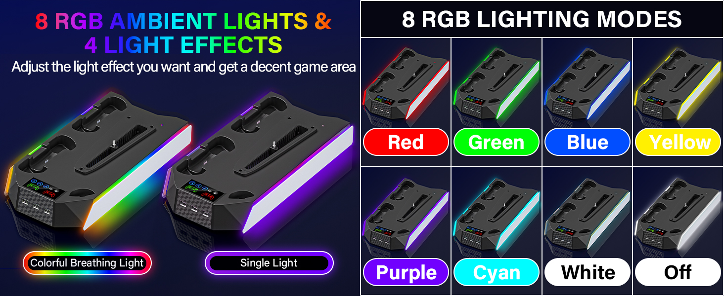 ps5 cooling station with controller charging station and led lights
