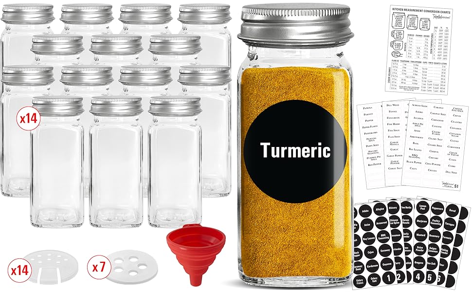 Amazon.com: Set of 14 Empty 4 oz Glass Spice Jars with Shaker ...