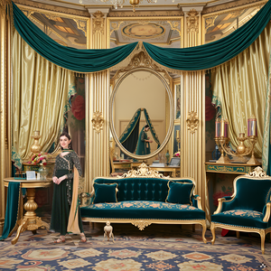 A vibrant display of colorful fabrics draped elegantly, showcasing the intricate embroidery and patt