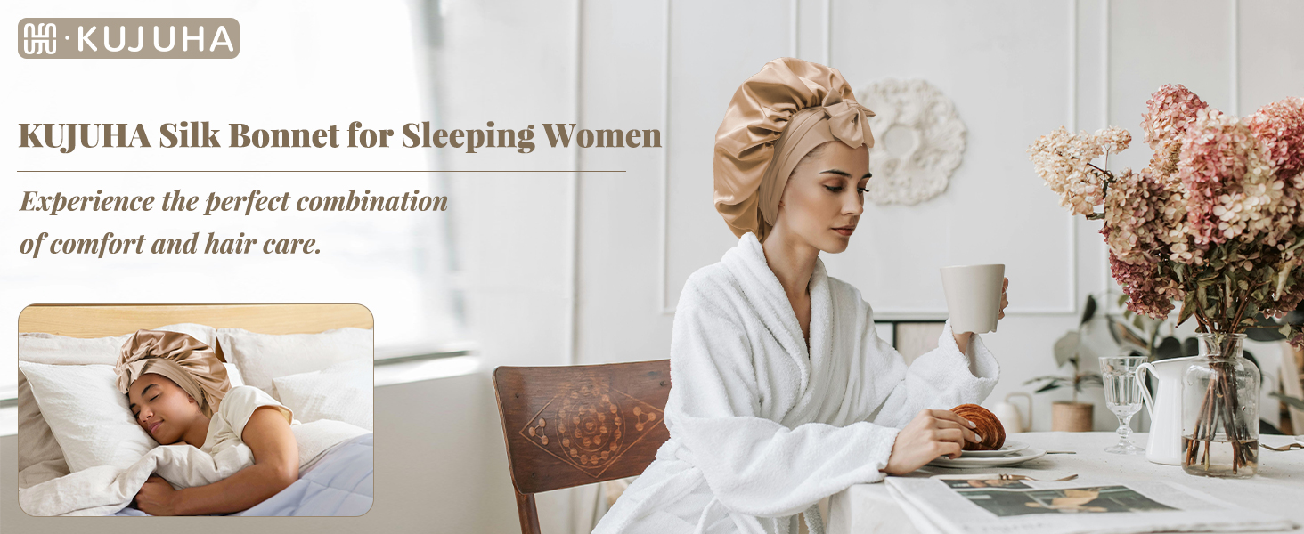 KUJUHA Silk Bonnet for Sleeping Women Experience the perfect combination of comfort and hair care.