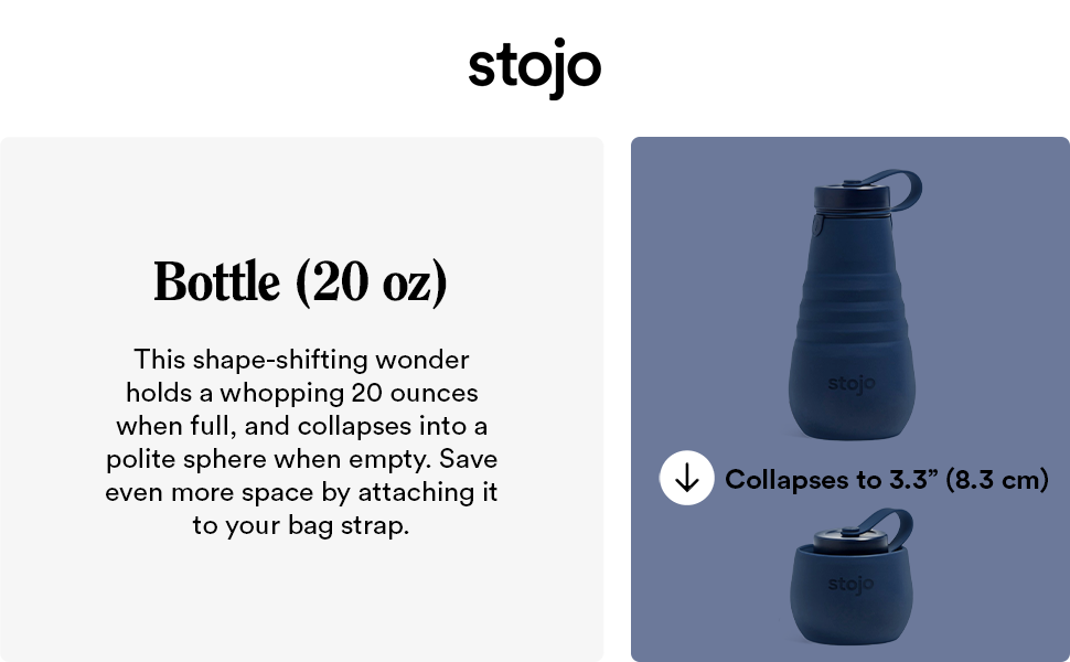 Stojo Collapsible Water Bottle Denim Blue, 20oz / 592ml