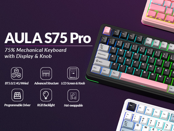AULA S75 PRO キーボード 本体 Amazon.com: AULA S75 PRO Wireless Mechanical Keyboard with