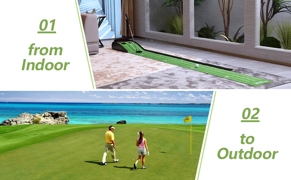 Wood Golf Putting Green Mat Practice Putting Green with Ball Return Indoor Golf Putting Green