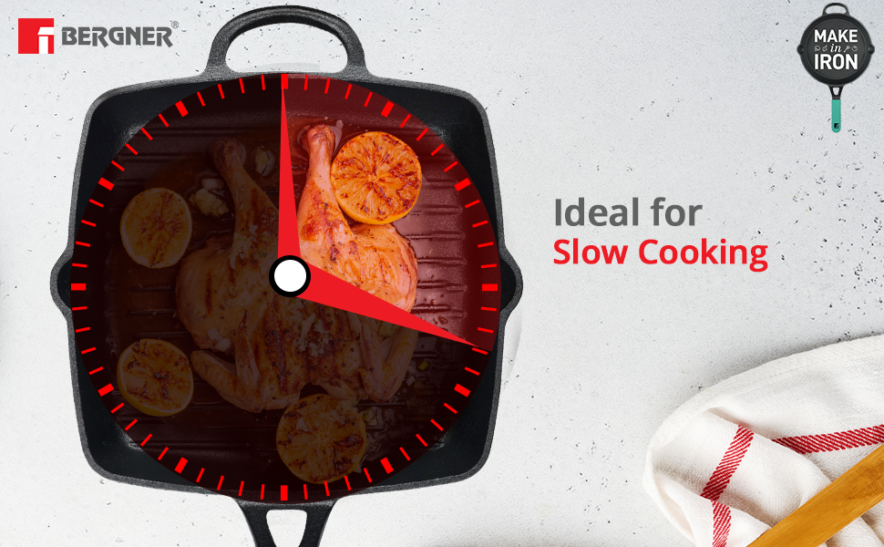 Buy Bergner Elements PreSeasoned Cast Iron Grill Pan, 27cm, Induction