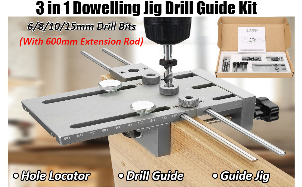 3 in 1 Dowelling Jig Drill Guide Kit, Hole Drilling Guide Woodworking