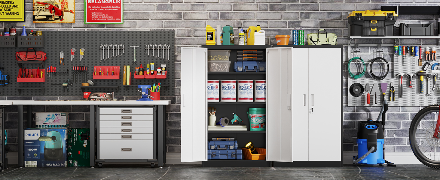 Metal Storage Cabinet with 2 Door and 3 Adjustable Shelves