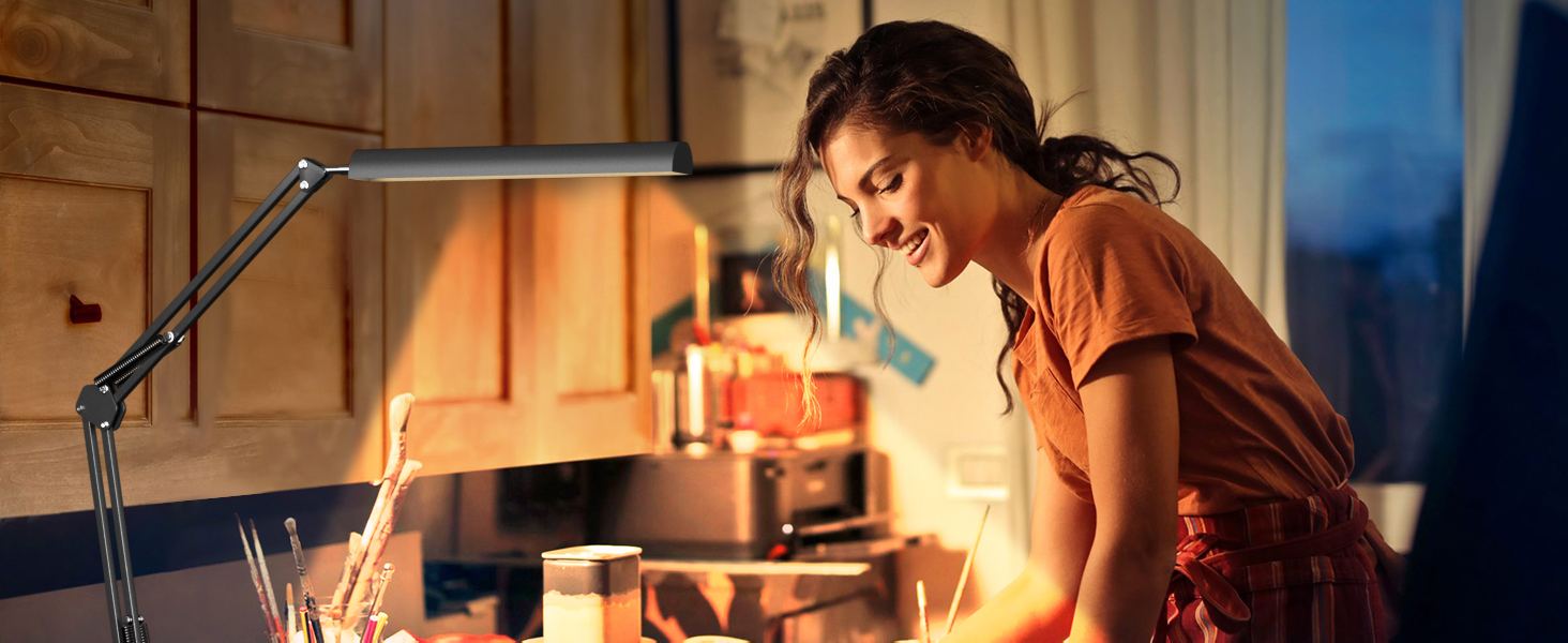 YESDEX LED Desk Lamp with Clamp, EyeCaring Clipon Reading Lamp, with