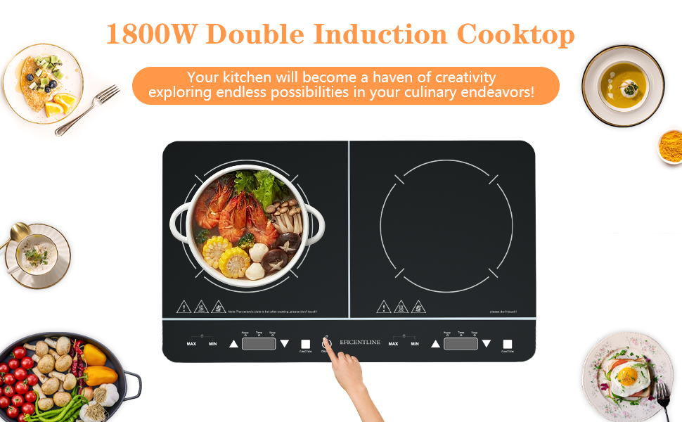 ELECTAKEY Double Induction Cooktop,Portable Induction Cooktop with 2 Burner,1800W