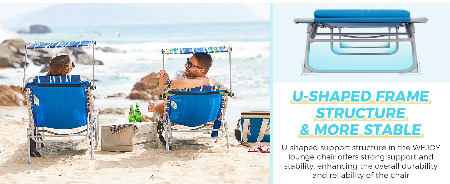 #WEJOY Folding Chaise Lounge Chairs with Adjustable Back and Canopy Shade